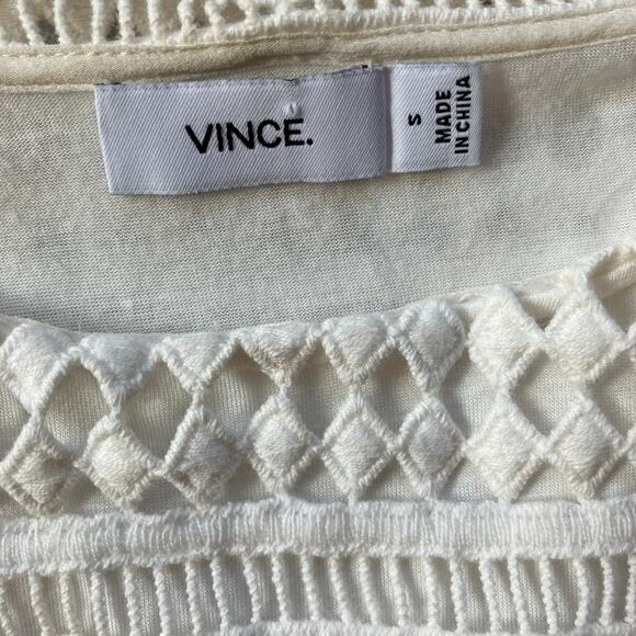 Vince Laser Cut Short Sleeve Top Size S Cream - Picture 5 of 5